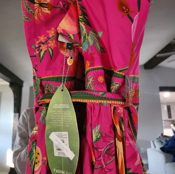 FARM Rio Vibrant Pink Midi Dress with Orange Accents - Picture 12 of 14